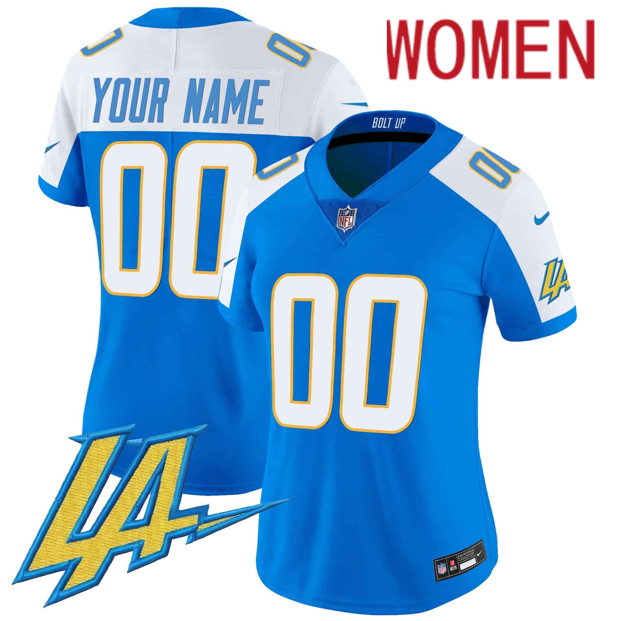 Women Los Angeles Chargers Light Blue 2024 Nike Vapor Limited Custom NFL Jersey